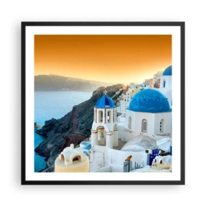 Plakát v černém rámu - Santorini - přitulené ke skalám - 60x60 cm