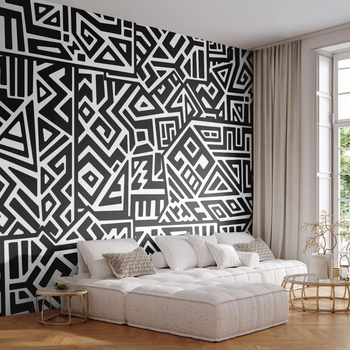 Fototapeta Samolepicí Deluxe Sticker - Předkolumbovská kompozice - Abstrakce, Kus, Černý a bílý - 100x70 cm