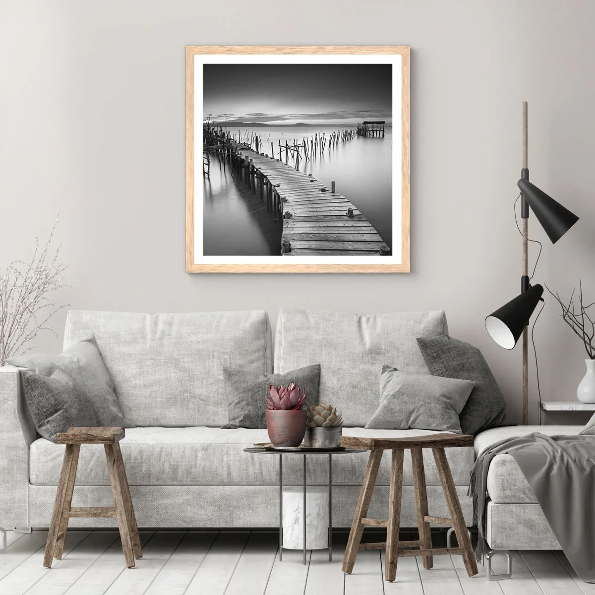 Plakát v rámu světlý dub - Klid zapomenutého břehu - 50x50 cm