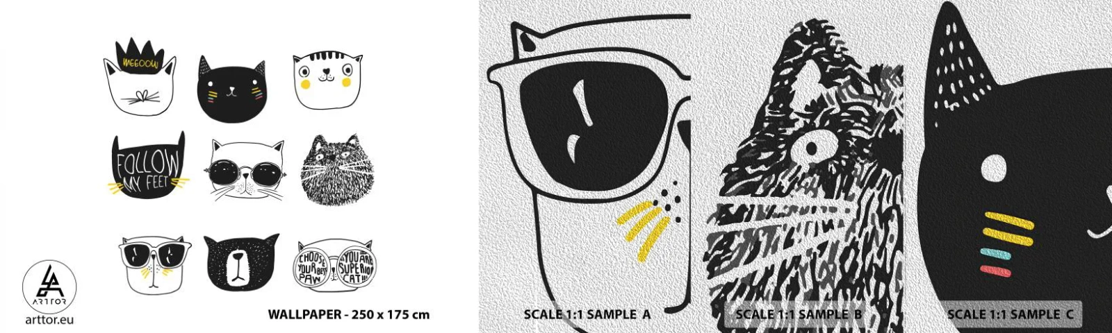 Vzor Fototapety Premium Sand - Každý jiný - Kočka, Ilustrace, Grafika - 100x30 cm