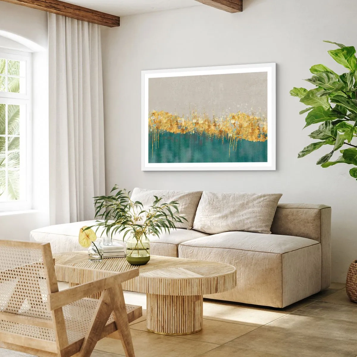 Plakát v bílém rámu - Zlatá hranice - 70x50 cm