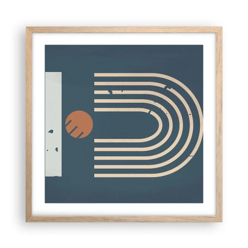 Plakát v rámu světlý dub - Geometrie v námořnické modři - 50x50 cm