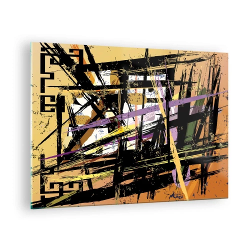 Obraz na skle - Abstraktní geometrická kompozice v ostrých liniích - 70x50cm - Ostrý řez - Moderní nástěnná dekorace do obývacího pokoje a ložnice ARTTOR