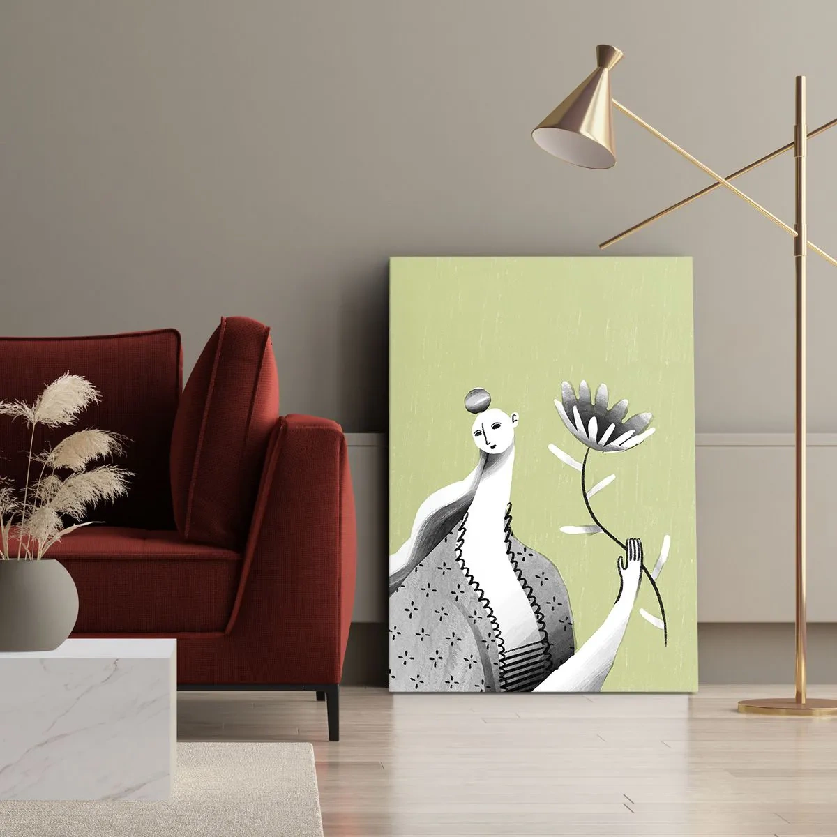 Obraz na plátně - Modernistický portrét – držící květinu - 65x120 cm