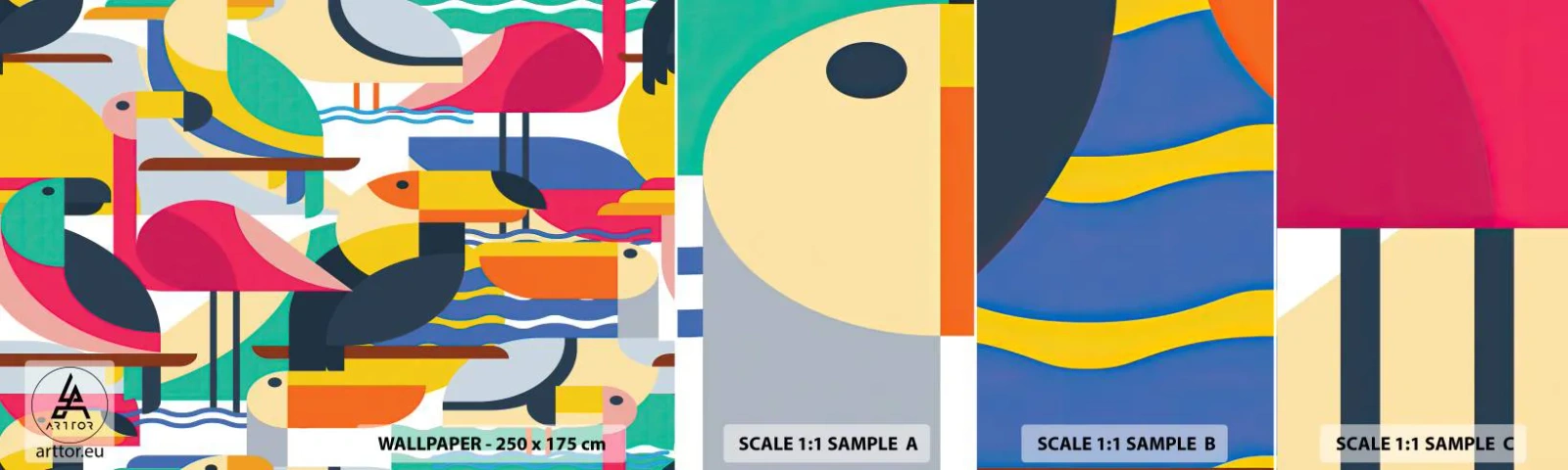 Vzor Fototapety Samolepicí Deluxe Sticker - Ptačí párty - Abstrakce, Pelikán, Kus - 100x30 cm