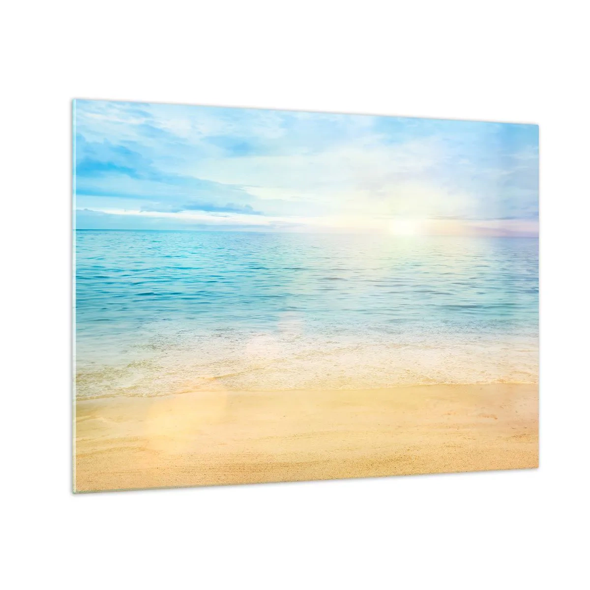 Obraz na skle - Slunečná pláž s azurovým mořem a oblohou - 70x50cm - Velká modř - Moderní nástěnná dekorace do obývacího pokoje a ložnice ARTTOR