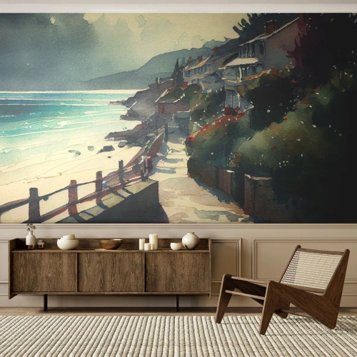Fototapeta Premium Sand - Středomořské městečko - Domy, Krajina, Pláž - 100x70 cm