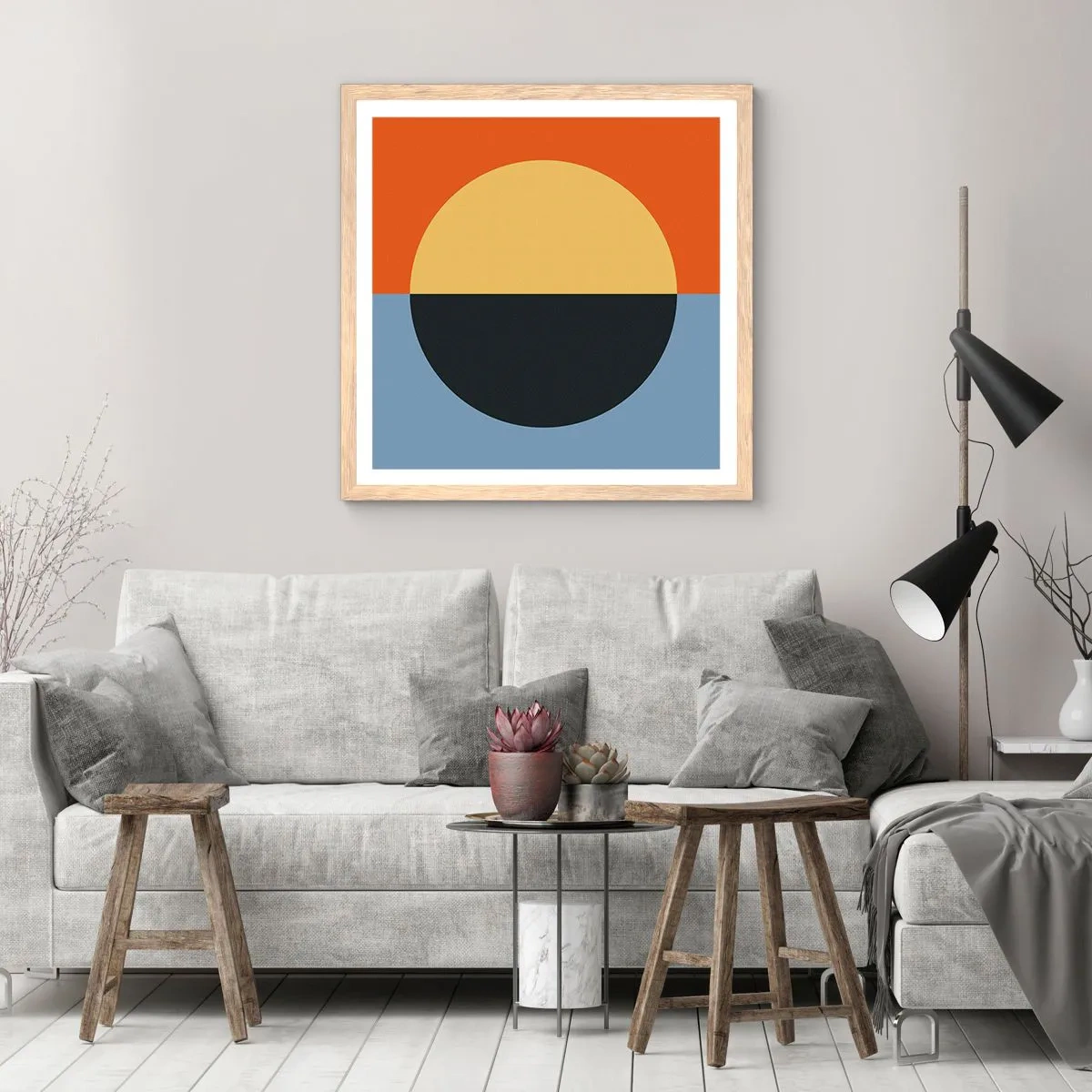 Plakát v rámu světlý dub - Kompozice tepla a chladu - 30x30 cm