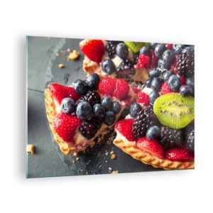 Obraz na skle - Ovocný koláč s borůvkami, kiwi a jahodami - 70x50cm - Dolce vita! - Moderní nástěnná dekorace do obývacího pokoje a ložnice ARTTOR