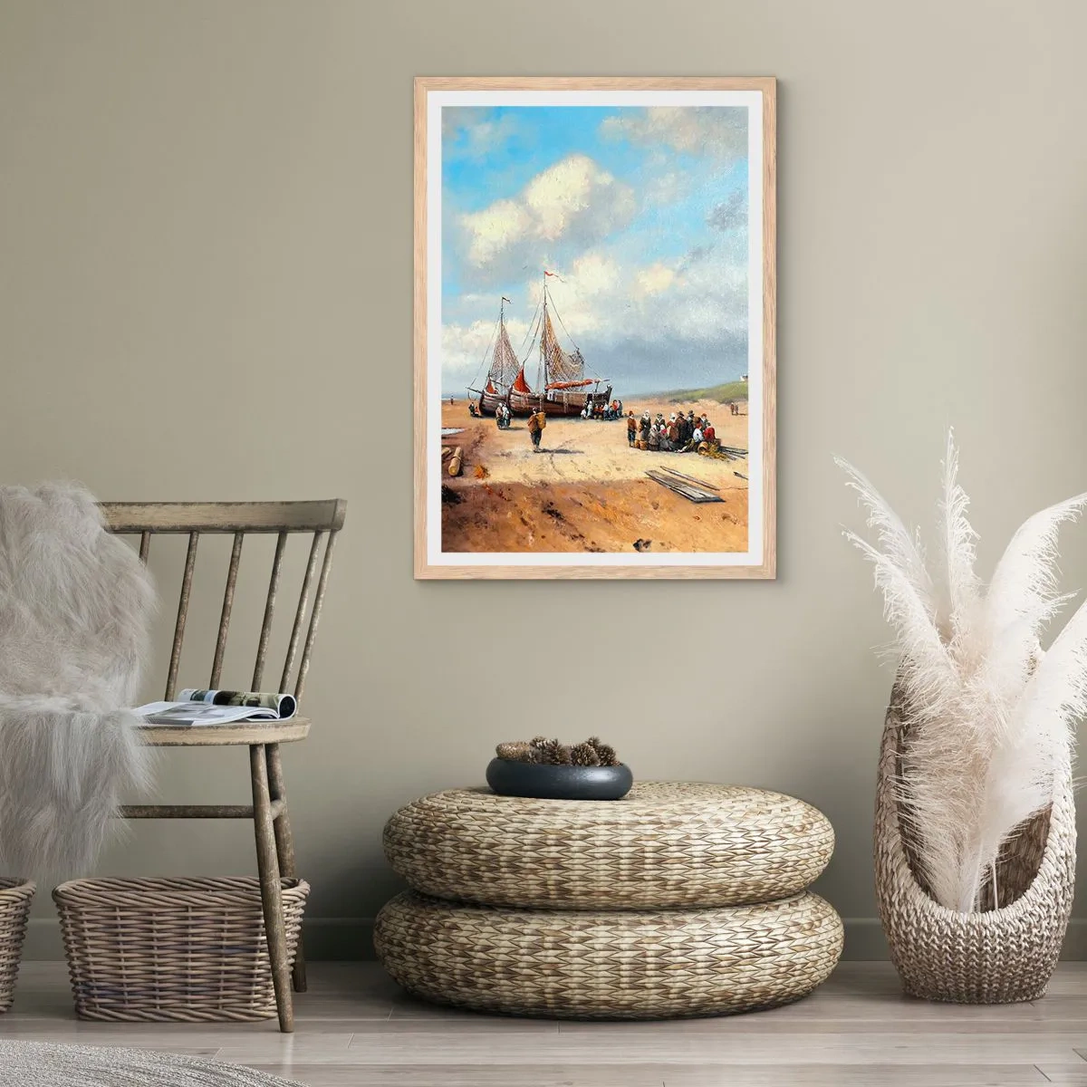 Plakát v rámu světlý dub - Po úspěšném rybolovu - 50x70 cm