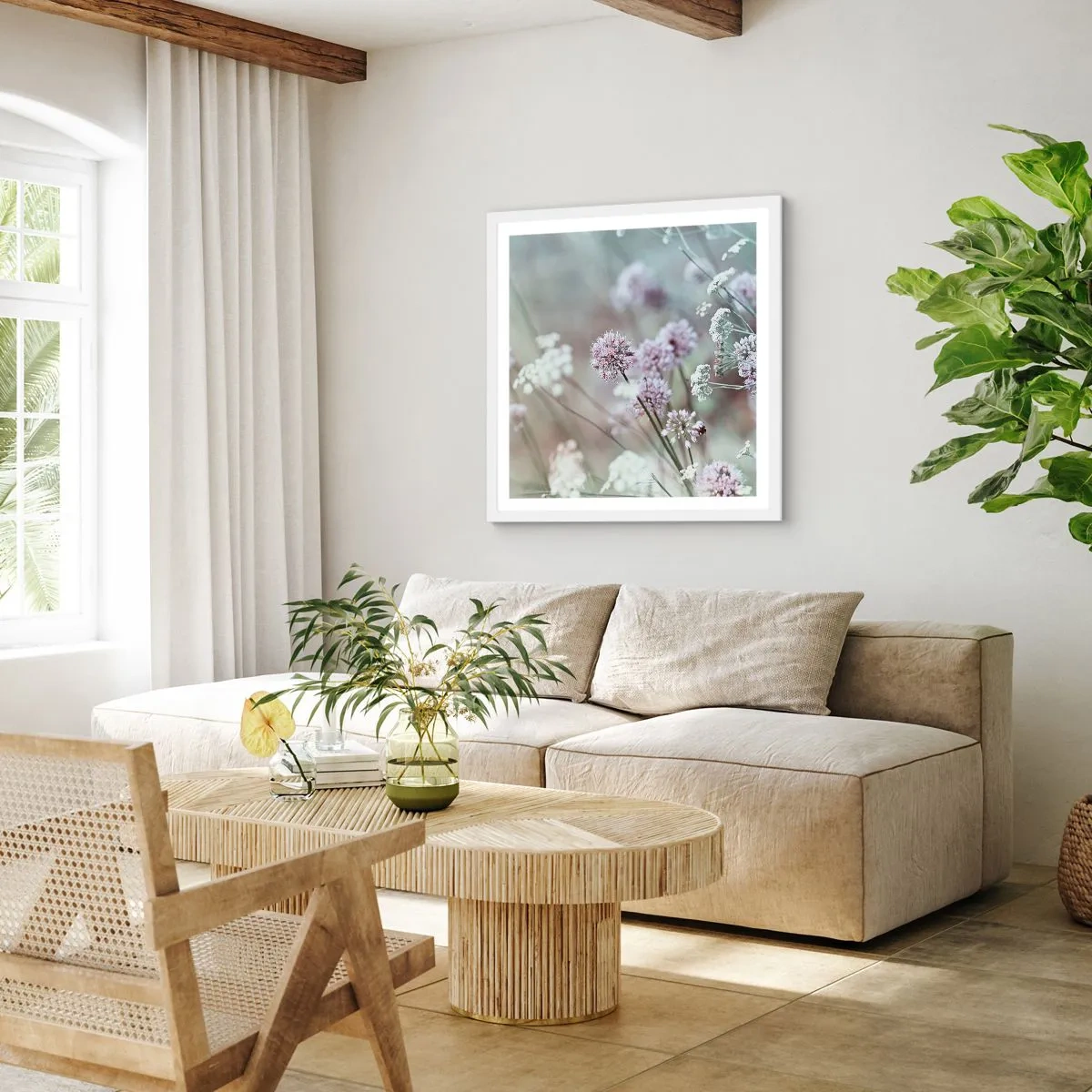 Plakát v bílém rámu - Sladké filigrány bylinek - 30x30 cm