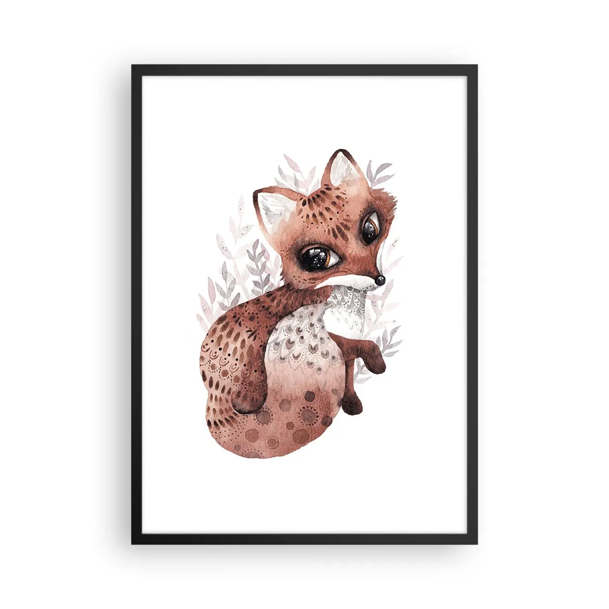 Plakát v černém rámu - Roztomilý akvarelový liška na bílém pozadí - 50x70cm - Prostě se zamilovat - Moderní nástěnná dekorace do obývacího pokoje a ložnice ARTTOR