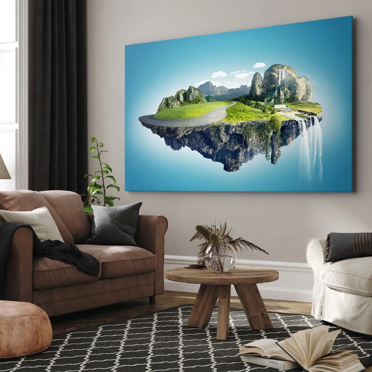 Obraz na plátně - Plovoucí ostrov s horami a vodopády - 70x50cm - Fantastický ostrov - Moderní nástěnná dekorace do obývacího pokoje a ložnice ARTTOR