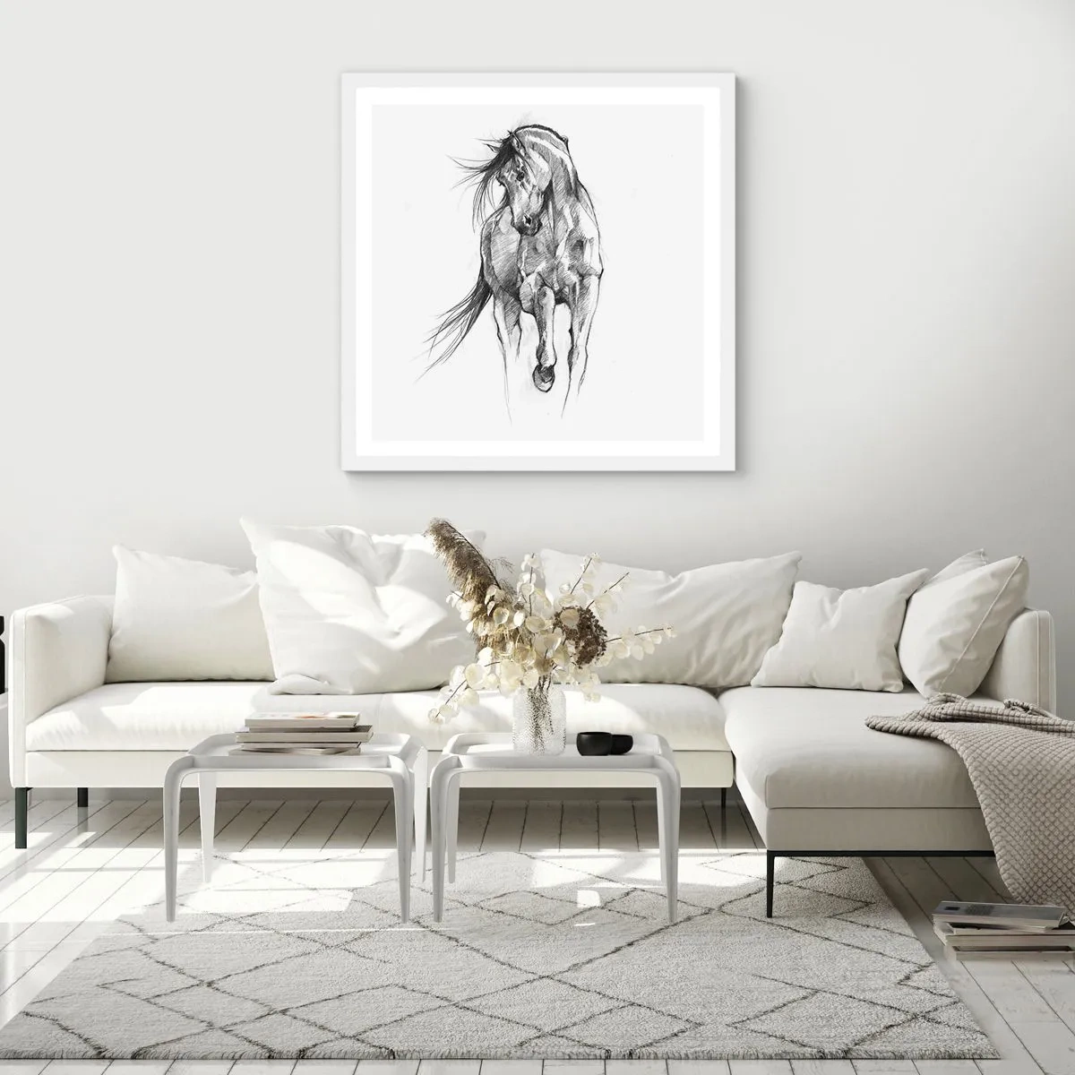 Plakát v bílém rámu - V ladném klusu - 60x60 cm