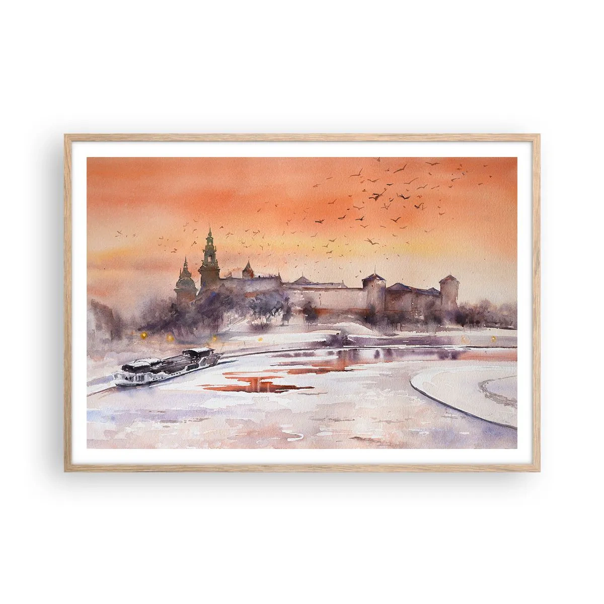 Plakát v rámu světlý dub - Královský západ slunce - 100x70 cm