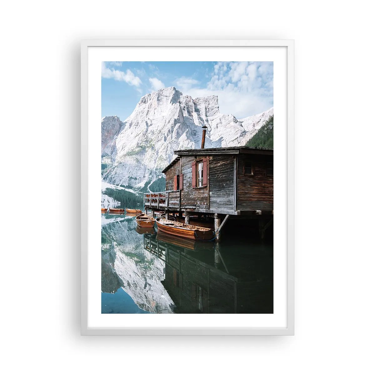 Plakát v bílém rámu - Krystalické, horské ráno - 50x70 cm