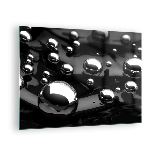 Obraz na skle - Kovové kapky na černém povrchu - 70x50cm - Z černé tůně - Moderní nástěnná dekorace do obývacího pokoje a ložnice ARTTOR