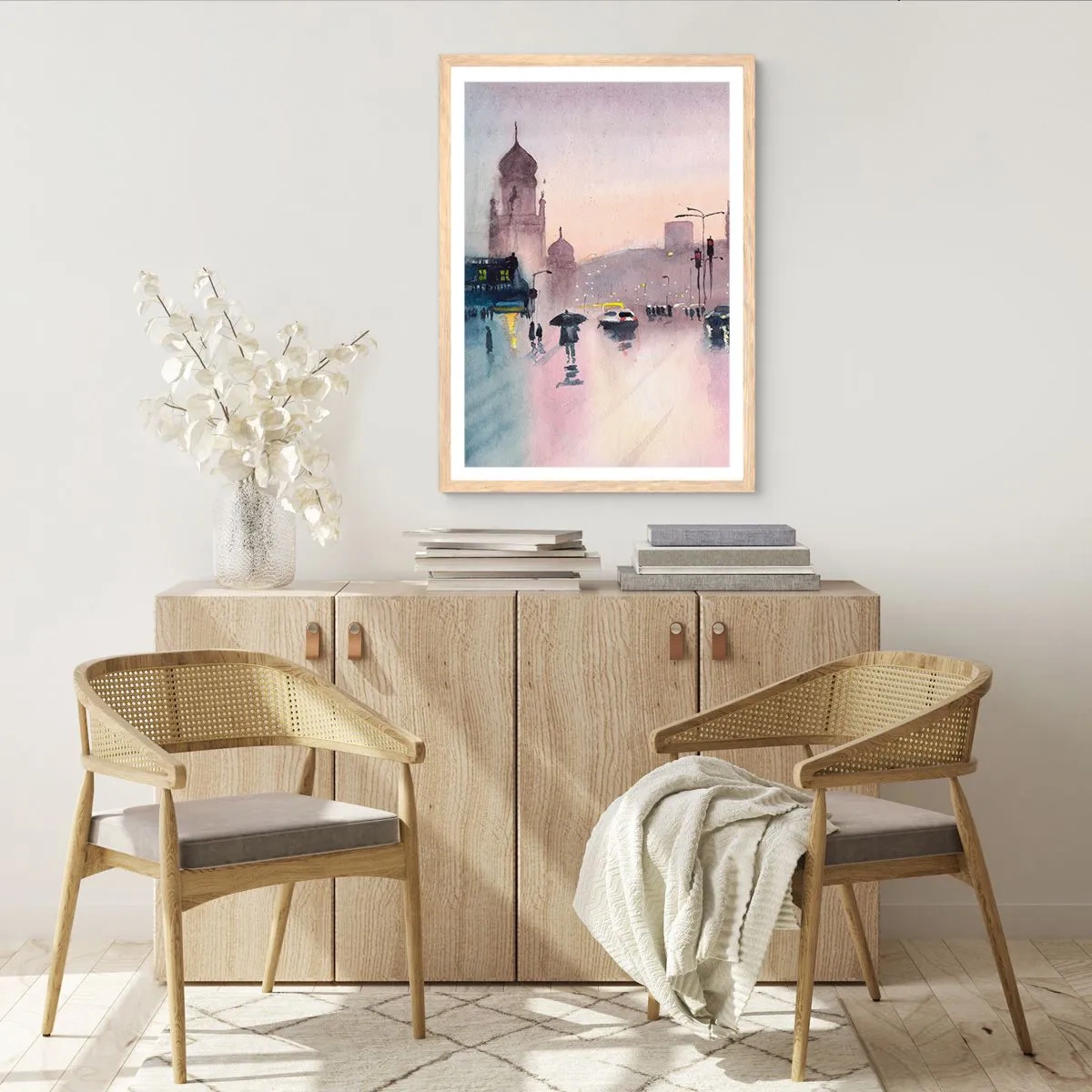 Plakát v rámu světlý dub - V deštivém oparu - 40x50 cm