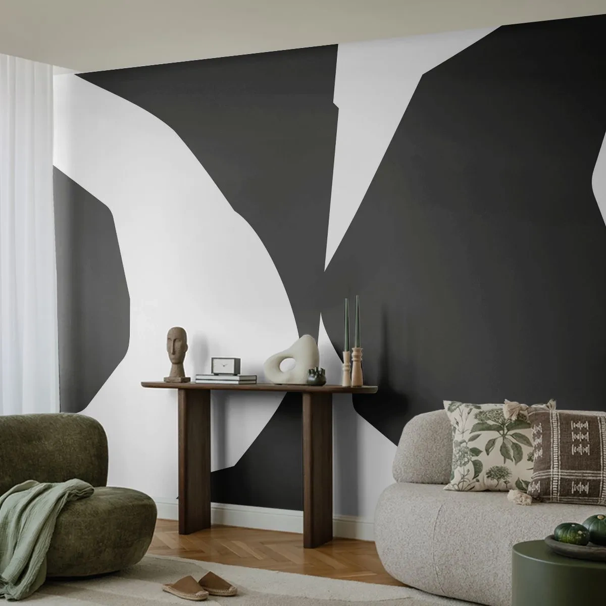 Fototapeta Premium Canvas - Positive-negative - Černý a bílý, Abstrakce, Kus - 250x175 cm