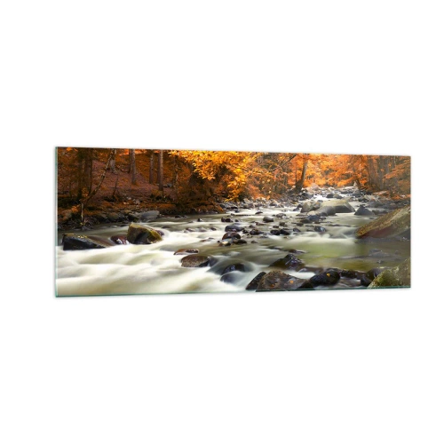 Obraz na skle - Potok ve zlatém lese - 140x50 cm