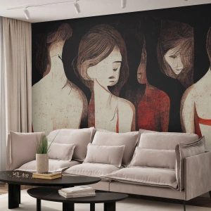 Fototapeta Standard Eco - Ženské postavy v expresivní grafické kompozici - 100x70cm - Madony z temnoty - Moderní nástěnná dekorace do obývacího pokoje a ložnice ARTTOR