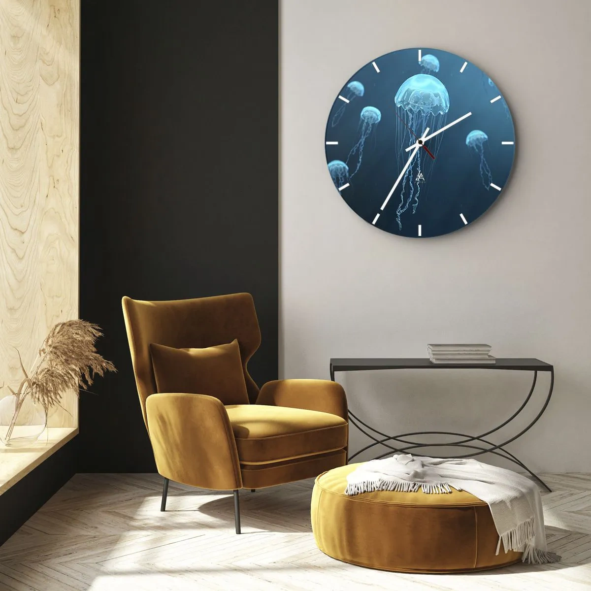 Nástěnné hodiny - Medúzy plovoucí v hlubokém modrém oceánu - 30x30cm - Oceánský tanec - Moderní nástěnná dekorace do obývacího pokoje, kuchyně a ložnice ARTTOR