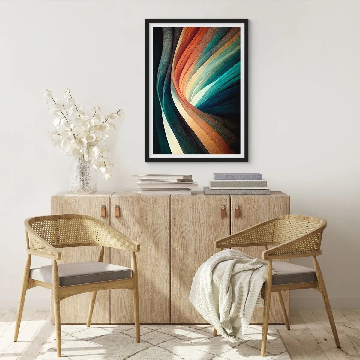 Plakát v černém rámu - Abstraktní barevné vířící kapely - 50x70cm - Utkané z barev - Moderní nástěnná dekorace do obývacího pokoje a ložnice ARTTOR