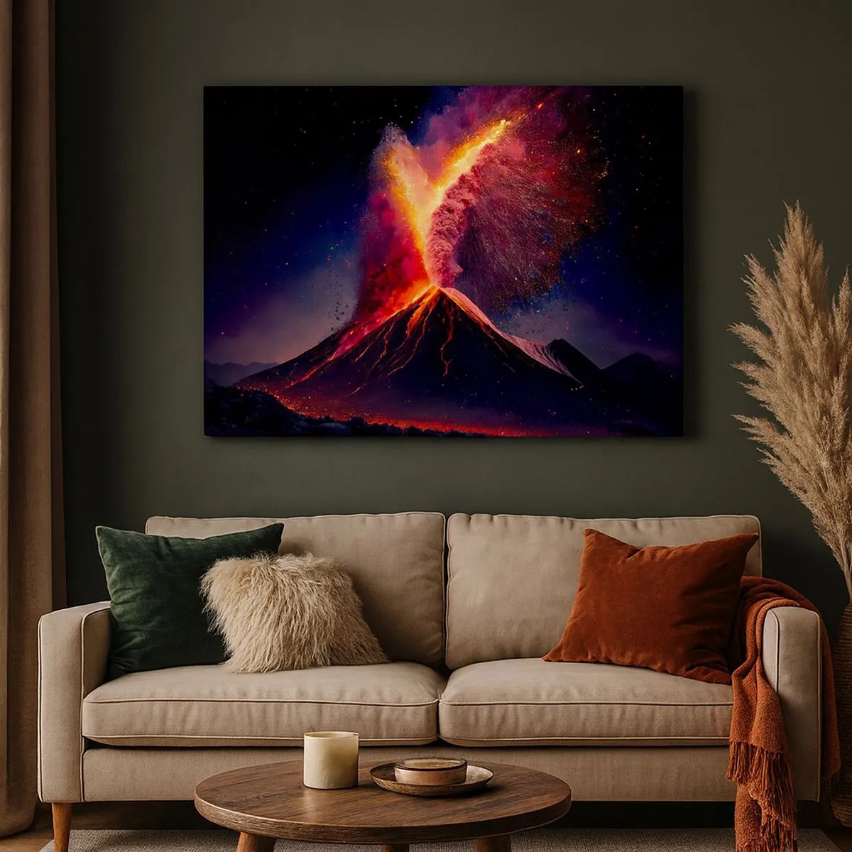 Obraz na plátně - Unikátní sopečná erupce v noci s dynamickými barvami. - 70x50cm - Krása a hrůza - Moderní nástěnná dekorace do obývacího pokoje a ložnice ARTTOR
