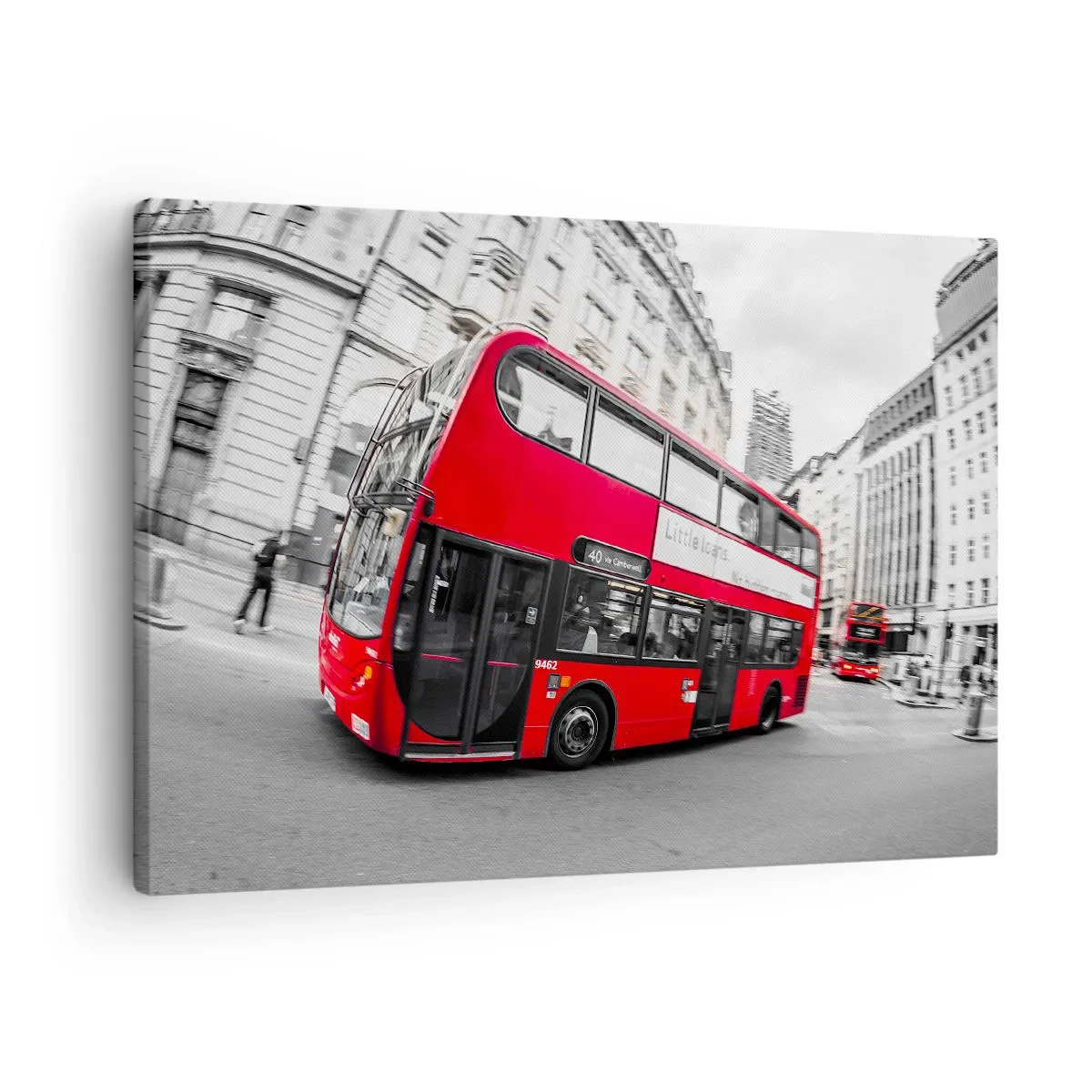 Obraz na plátně - Červený londýnský autobus proti černobílé ulici - 70x50cm - Londýn tradičně - by bus - Moderní nástěnná dekorace do obývacího pokoje a ložnice ARTTOR
