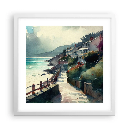 Plakát v bílém rámu - Středomořské městečko - 40x40 cm