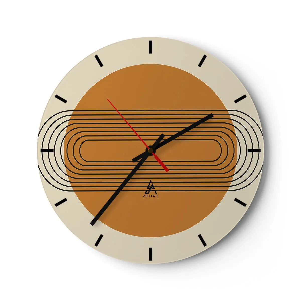 Nástěnné hodiny - Geometrická kompozice v odstínech béžové a oranžové - 30x30cm - Dokonalý plán - Moderní nástěnná dekorace do obývacího pokoje, kuchyně a ložnice ARTTOR