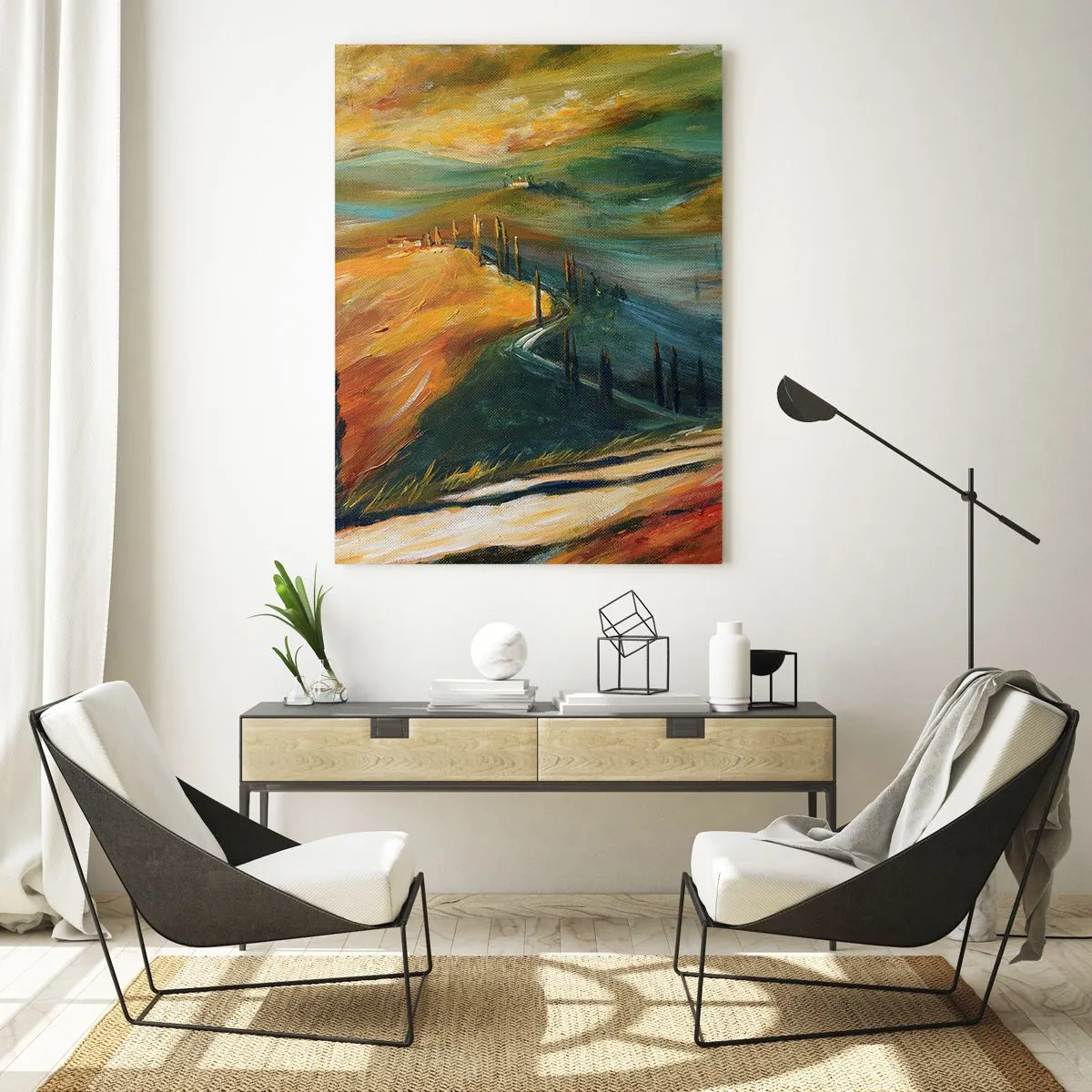 Obraz na skle - Toskánská krajina - 50x70 cm