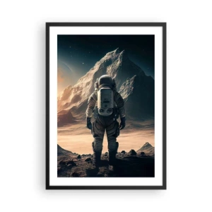 Plakát v černém rámu - Astronaut na cizí planetě ve světle hvězd - 50x70cm - Nová výzva - Moderní nástěnná dekorace do obývacího pokoje a ložnice ARTTOR