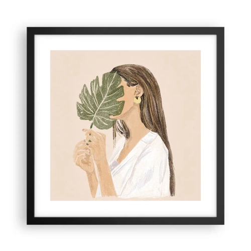 Plakát v černém rámu - Tajemný portrét s vějířem - 40x40 cm