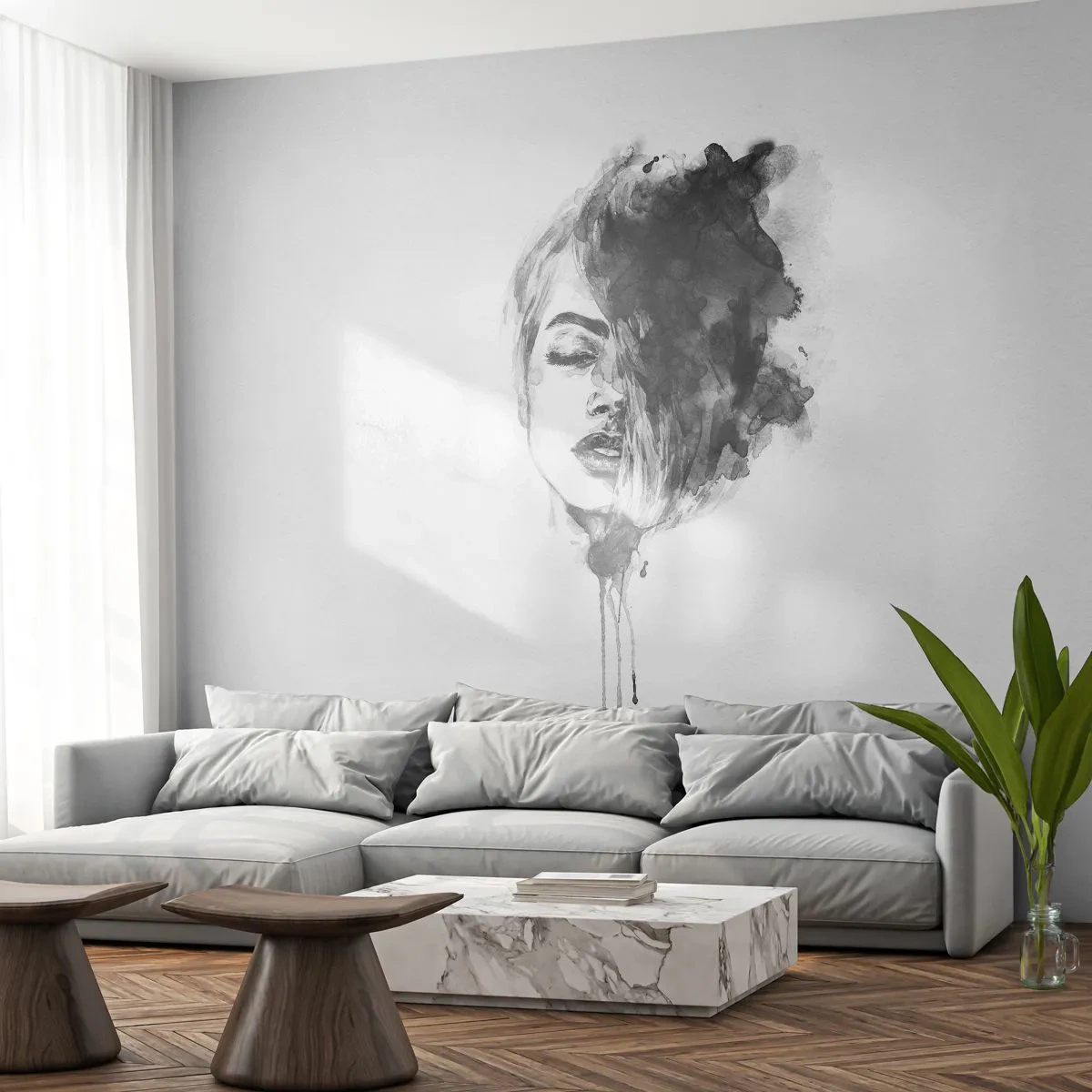 Fototapeta Samolepicí Deluxe Sticker - O čem sní dívka - Portrét ženy, ženská tvář, Abstrakce - 250x175 cm