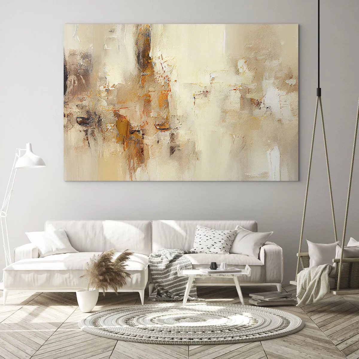 Obraz na skle - Abstrakce v odstínech jantarové, béžové a hnědé - 70x50cm - Duše jantaru - Moderní nástěnná dekorace do obývacího pokoje a ložnice ARTTOR