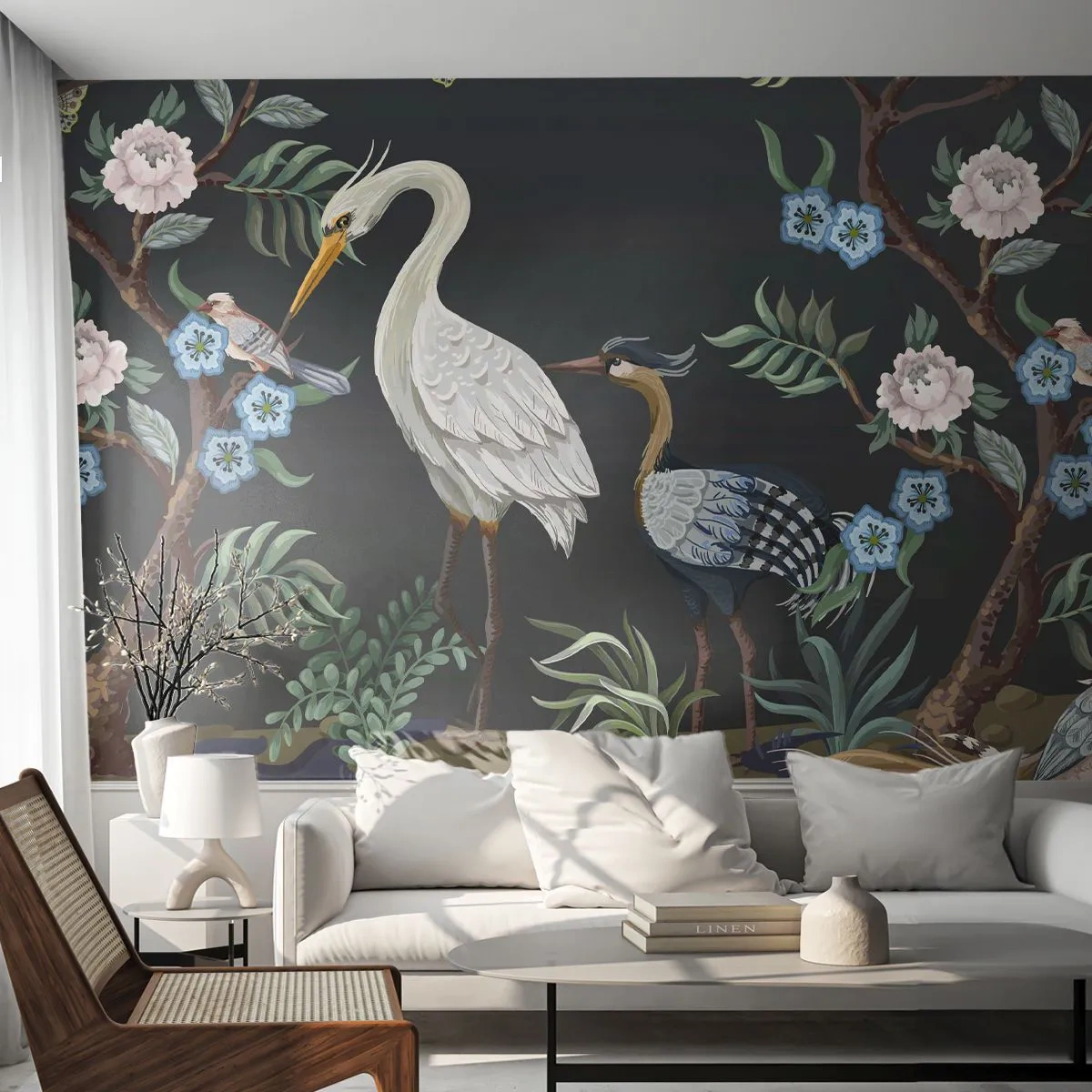 Fototapeta Premium Canvas - Ptačí průvod - Zvířata, Květiny, Pták - 250x175 cm