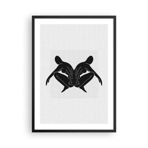 Plakát v černém rámu - Černé siluety postav v symetrické kompozici - 50x70cm - Společná duše - Moderní nástěnná dekorace do obývacího pokoje a ložnice ARTTOR