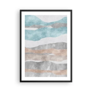 Plakát v černém rámu - Minimalistické vlny v odstínech modré a béžové - 50x70cm - Studie blízkosti - Moderní nástěnná dekorace do obývacího pokoje a ložnice ARTTOR