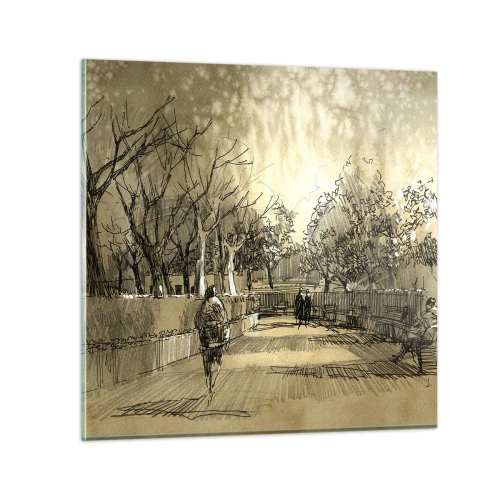 Obraz na skle - Pírkem zastavený okamžik - 30x30 cm
