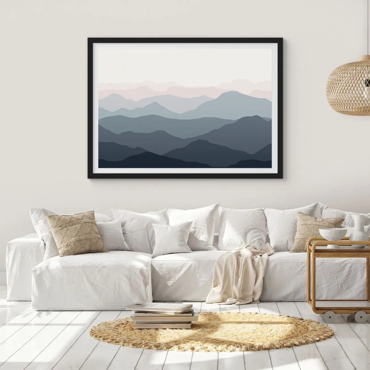 Plakát v černém rámu - Vlny hor - 50x40 cm