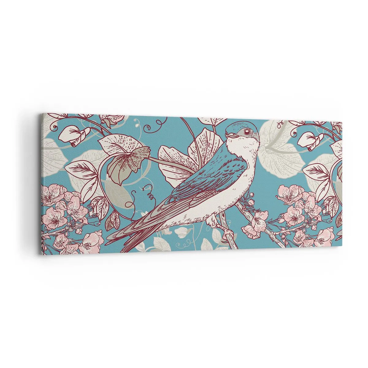 Obraz na plátně - Na bílém stromě ptáci a stříbrné listí - 120x50 cm