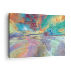 Obraz na plátně - Barevná oblačná krajina v abstraktním stylu - 70x50cm - Dvě nebe - Moderní nástěnná dekorace do obývacího pokoje a ložnice ARTTOR