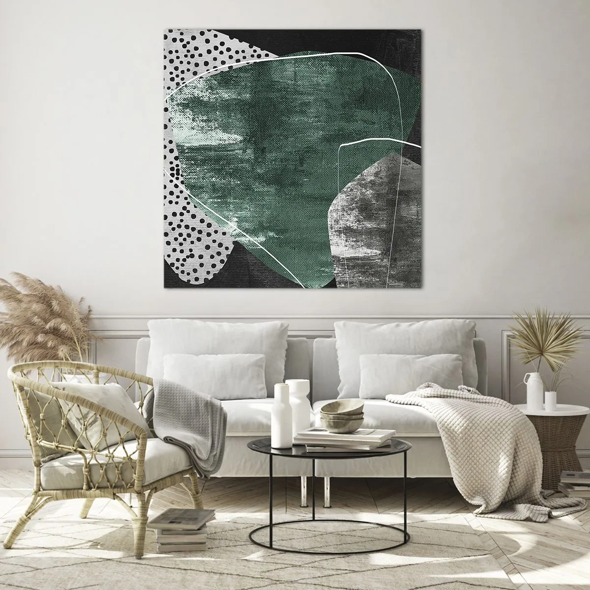 Obraz na skle - Barevná abstrakce se zlatou vločkou - 60x60 cm