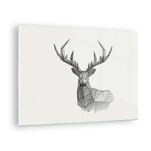 Obraz na skle - Kubistický jelen z geometrických tvarů na bílém pozadí - 70x50cm - Jelen v kubistickém stylu - Moderní nástěnná dekorace do obývacího pokoje a ložnice ARTTOR