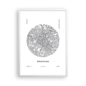 Plakát v bílém rámu - Anatomie Birminghamu - 50x70 cm