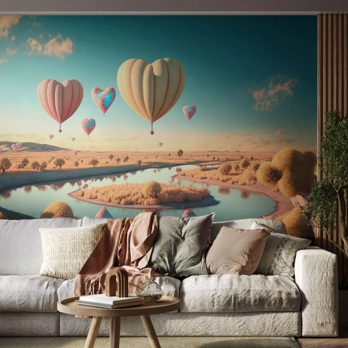 Fototapeta Premium Sand - Láska tě nechá vzlétnout - Balónky, Pastel, Bonbón - 100x70 cm