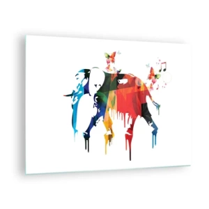 Obraz na skle - Barevný slon v moderním stylu akvarelu - 70x50cm - Tančit může každý - Moderní nástěnná dekorace do obývacího pokoje a ložnice ARTTOR