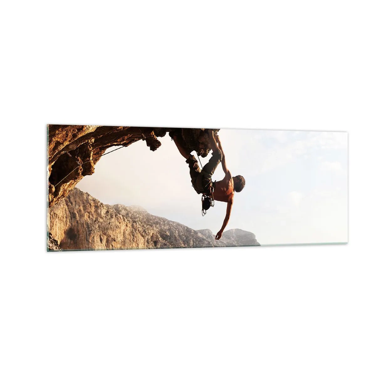 Obraz na skle - Svět smrsknutý v ruce na sesuvu balvanu - 140x50 cm