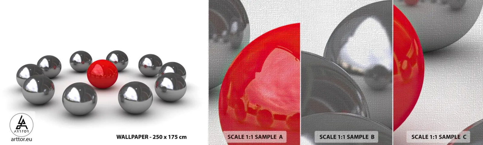 Vzor Fototapety Premium Canvas - Kruh v stříbrné a červené - Abstrakce, 3D, Kulaté koule - 100x30 cm